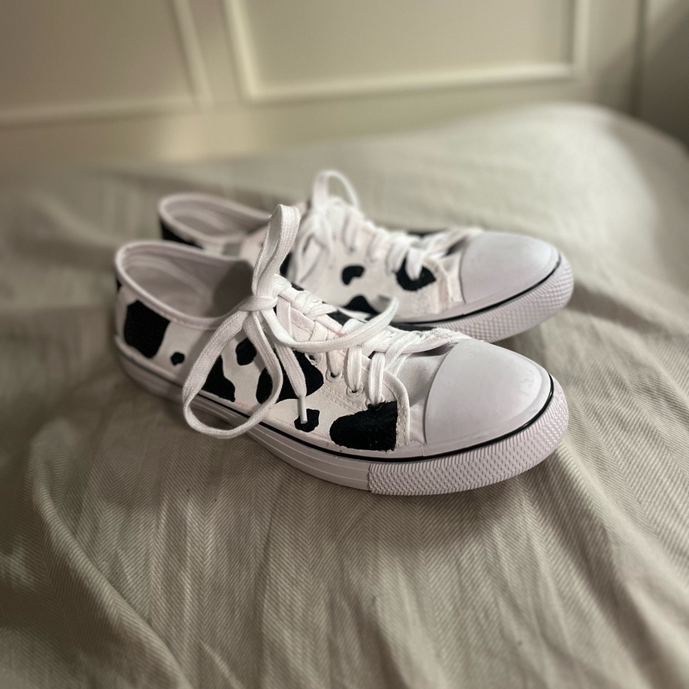 custom painted cow lace up sneakers!